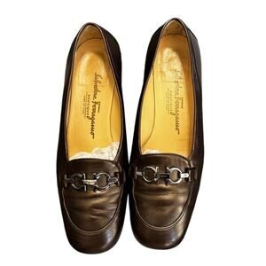 Salvatore Ferragamo Metallic Brown Leather Gancini Loafers Women 8.5 E Horsebit